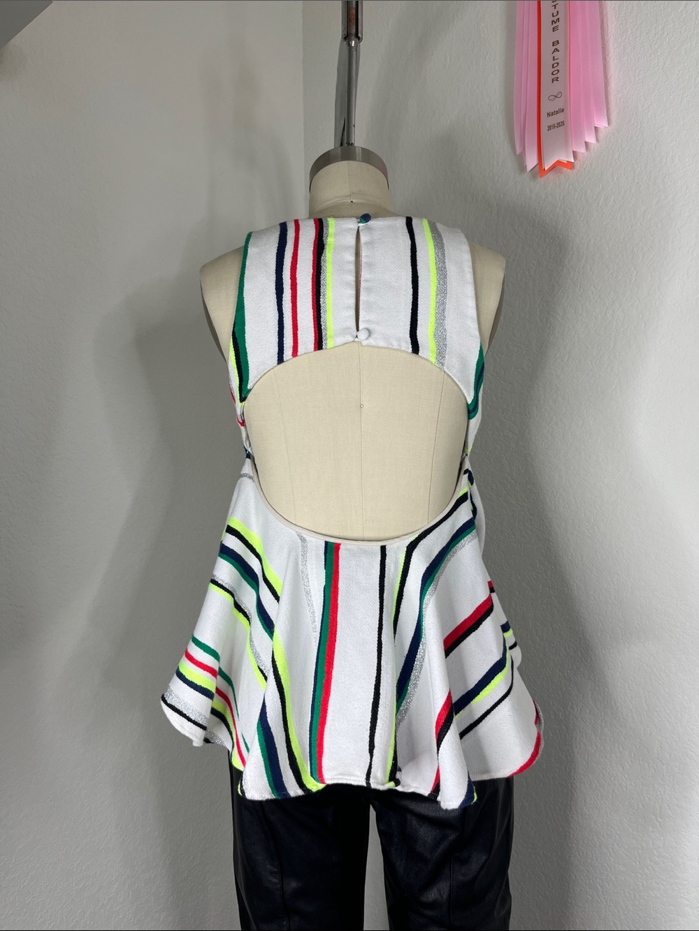 Milly Striped Open Back Metallic Striped Sleevless Draped Top